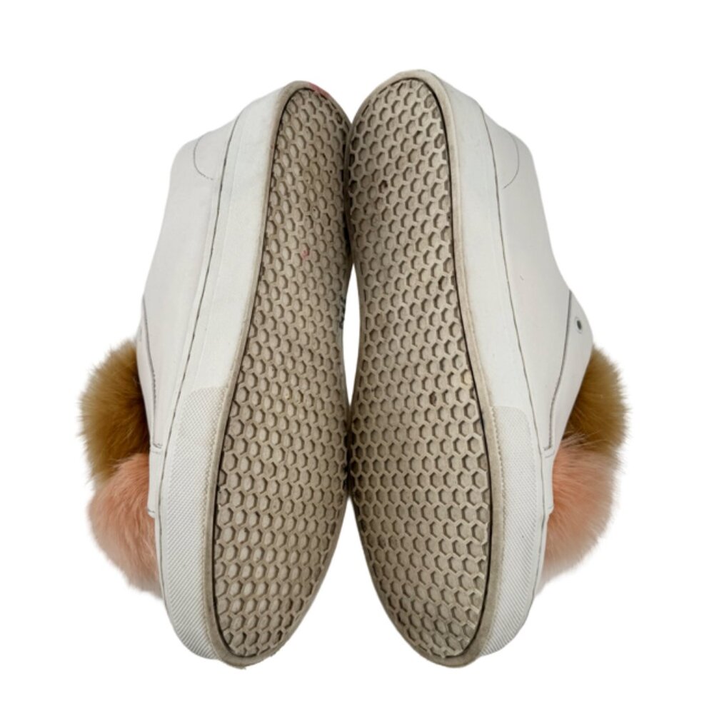 Sam Edelman White Leather Tan Blush Faux Fur Pom Pom Sneaker Shoes Size 9M - Picture 5 of 5